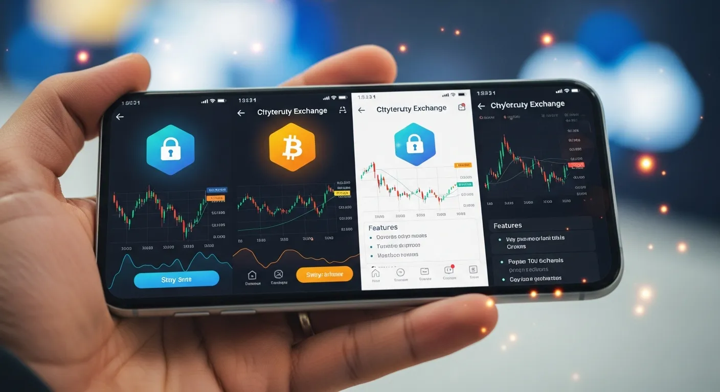 A person's hand holding a smartphone, comparing different cryptocurrency exchange apps on the screen