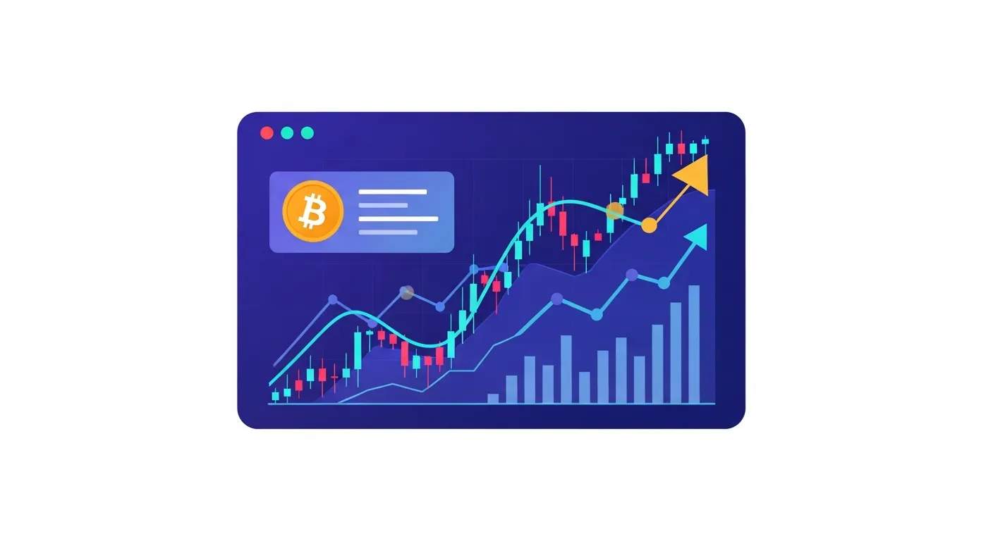 グラフが上昇し、使いやすさが視覚的に表現された抽象的な暗号資産取引画面。